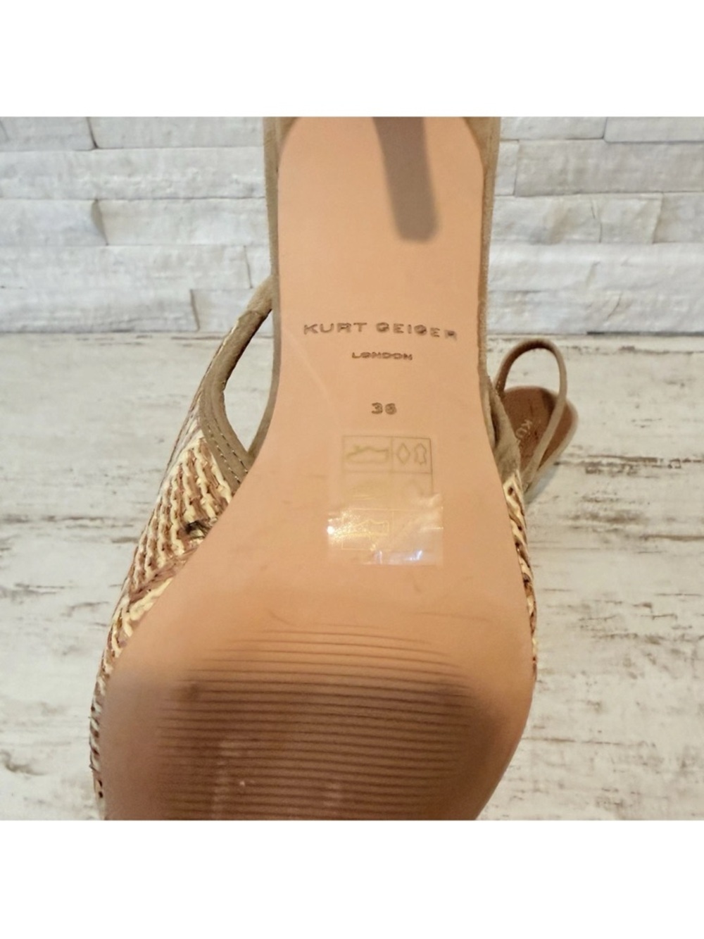 Kurt Geiger London Belgravia Slingback Raffia Woven Heels Beige Combo Size 36 EU - Picture 13 of 15